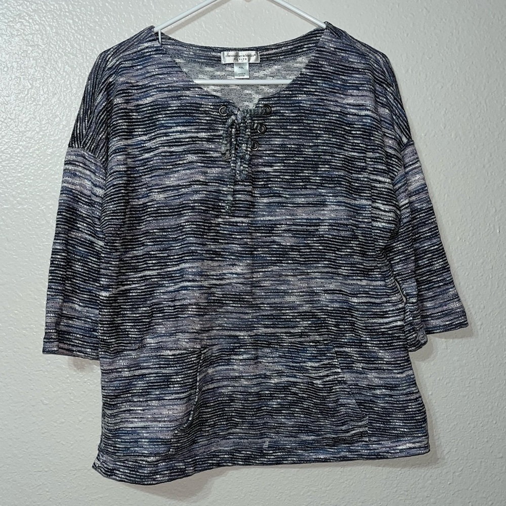 Christopher & Banks Petite Short Sleeve Top With Neck Tie & Middle Pocket Sz XLP